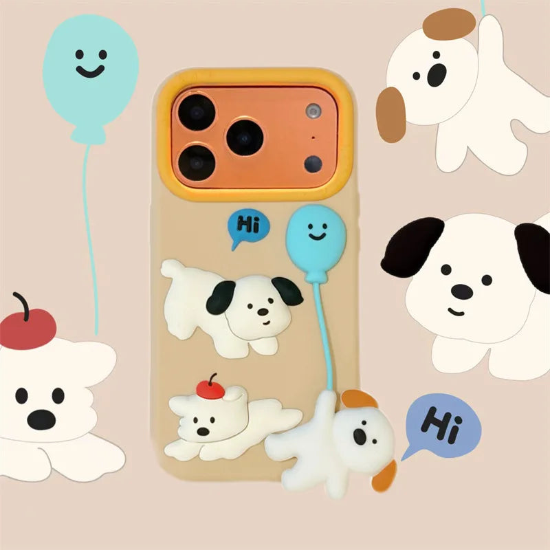 Cute Cartoon 3D Puppy Balloon Pendant Silicone Phone Case For iPhone