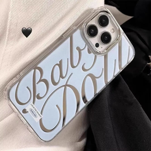 Blue Silver Plated Mirror English Transparent Frame Phone Case