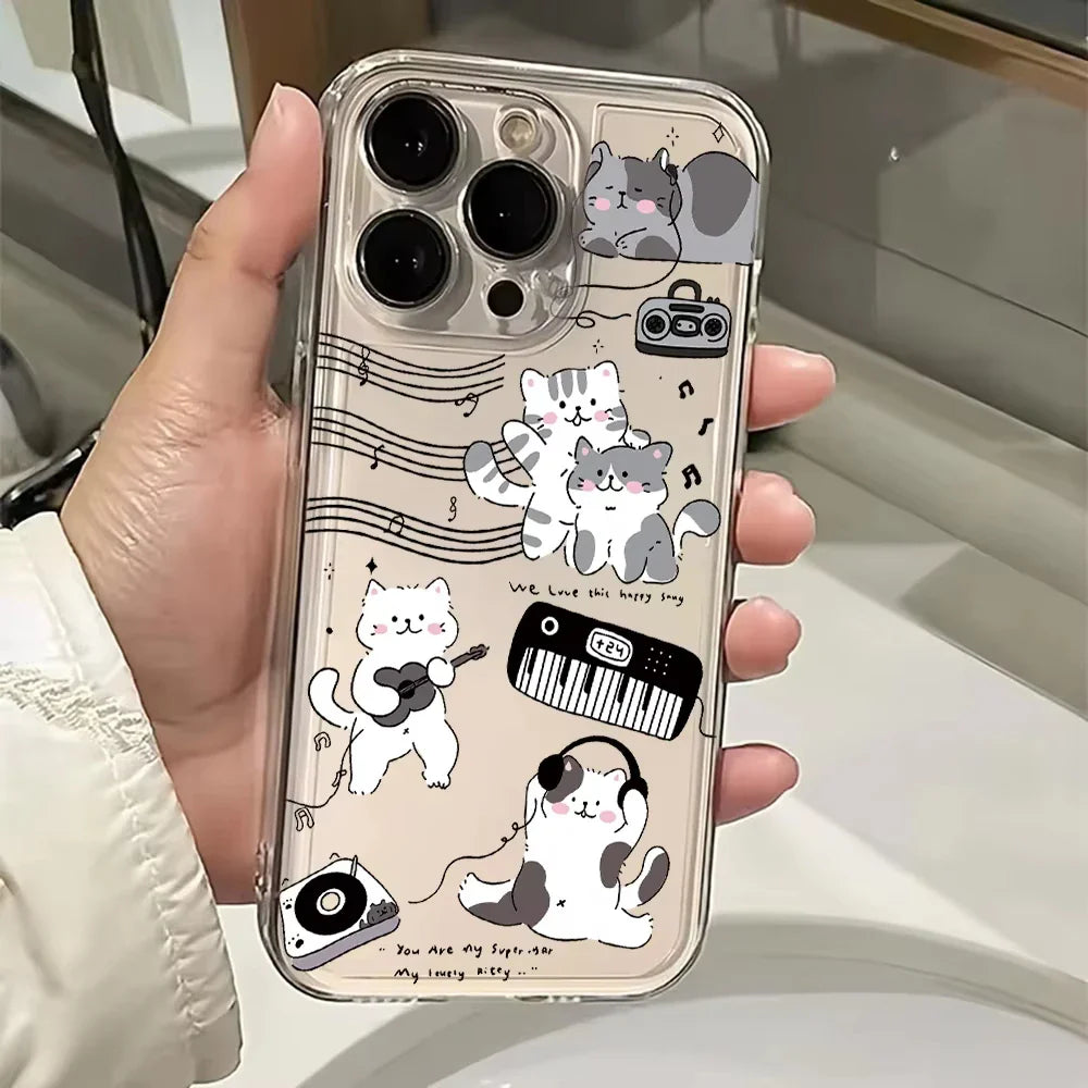 Black Guitar Music Cat Phone Case