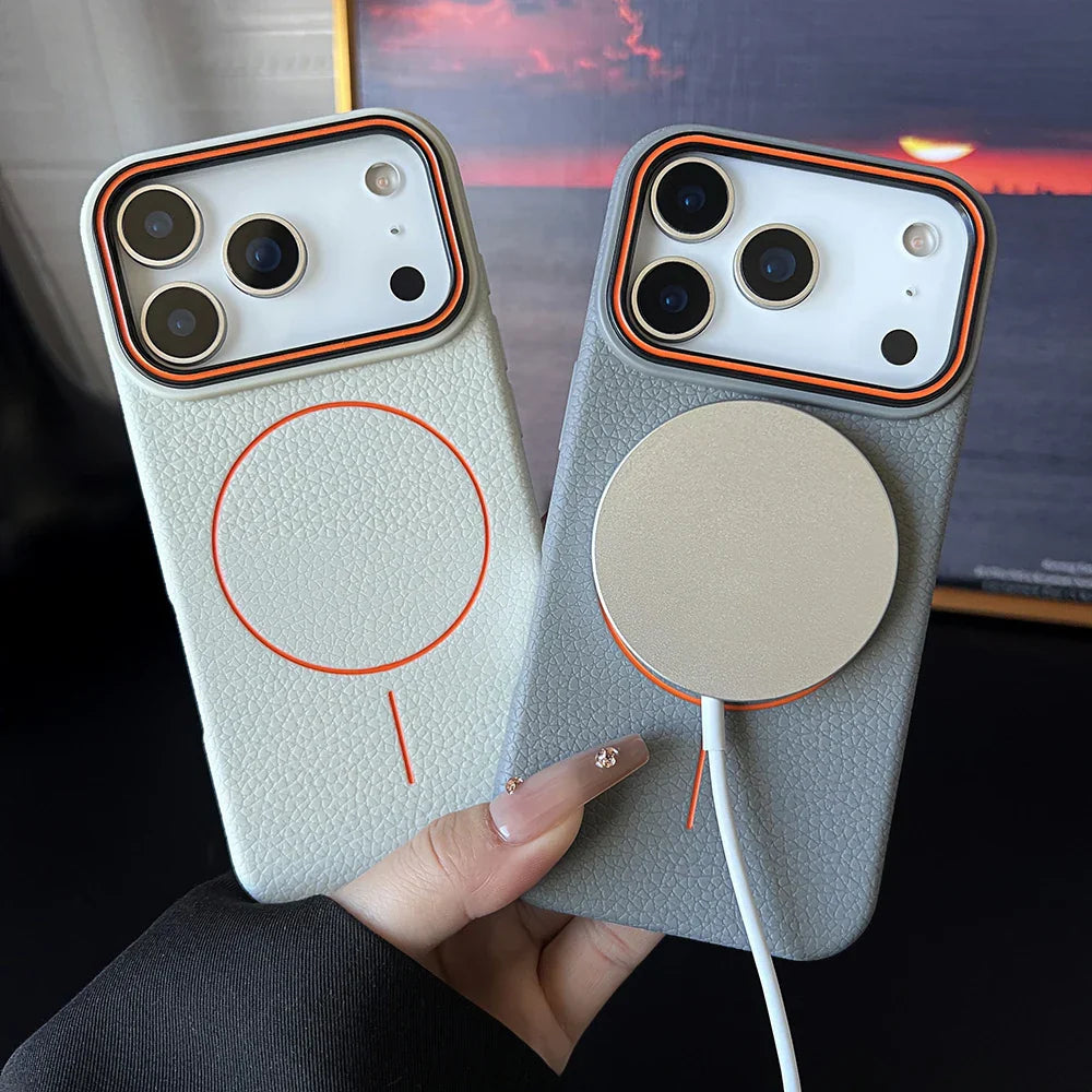 Luxury Leather Texture Magnetic Case For iPhone 17 Air 16 15 14 Plus 13 12 11 Pro Max For Magsafe Shockproof Soft TPU Cover