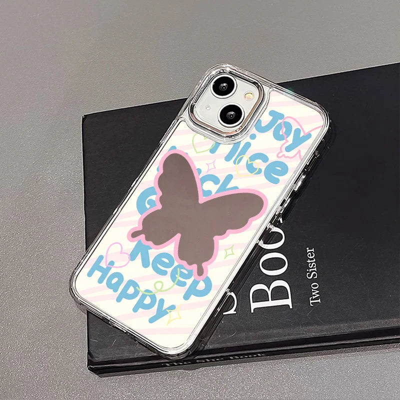 Blue Silver Plated Mirror English Transparent Frame Phone Case