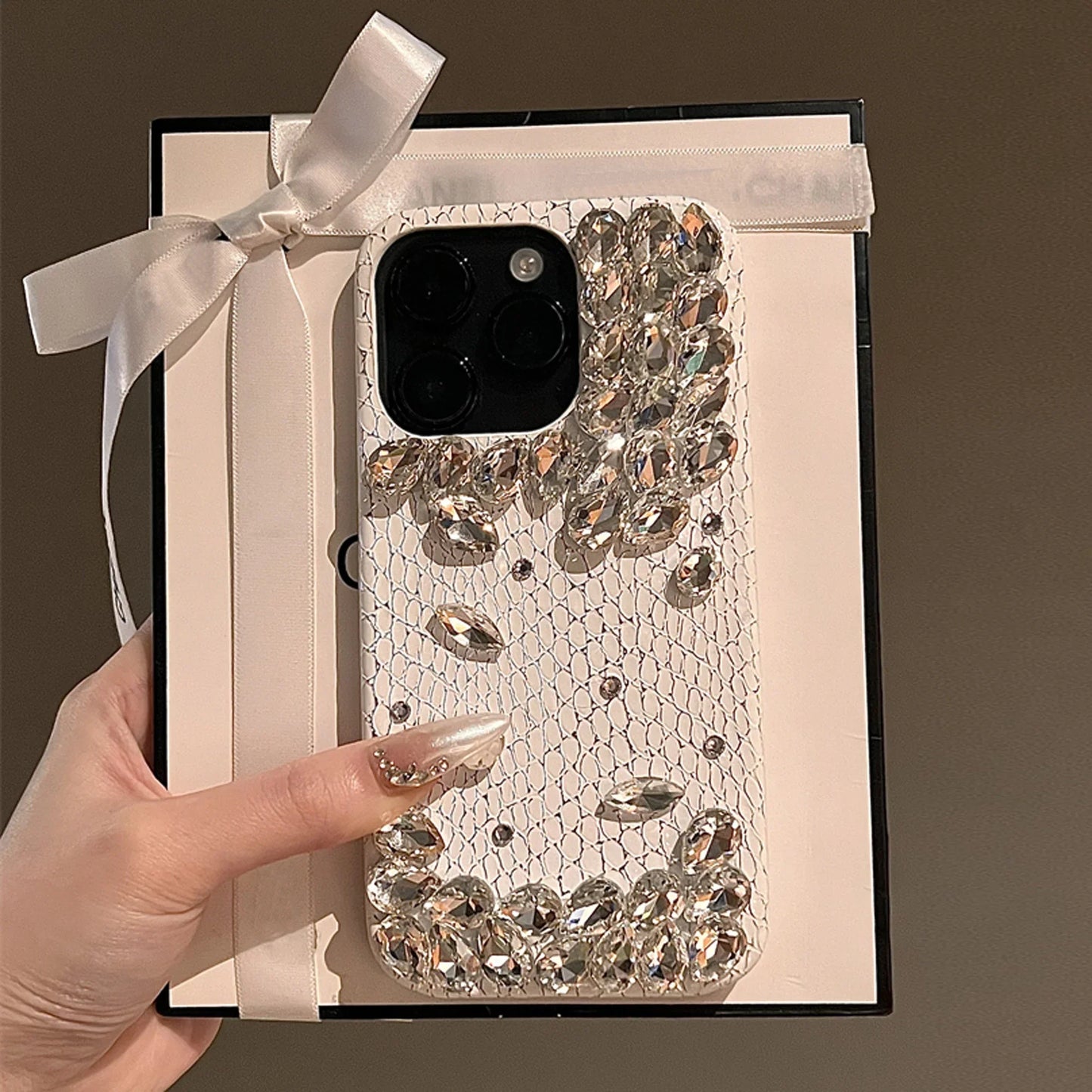 Snake-Print Skin Rhinestone Phone Case
