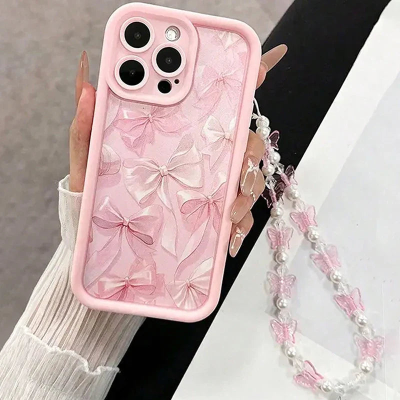 Pink Bow Pattern Silicone Phone Case