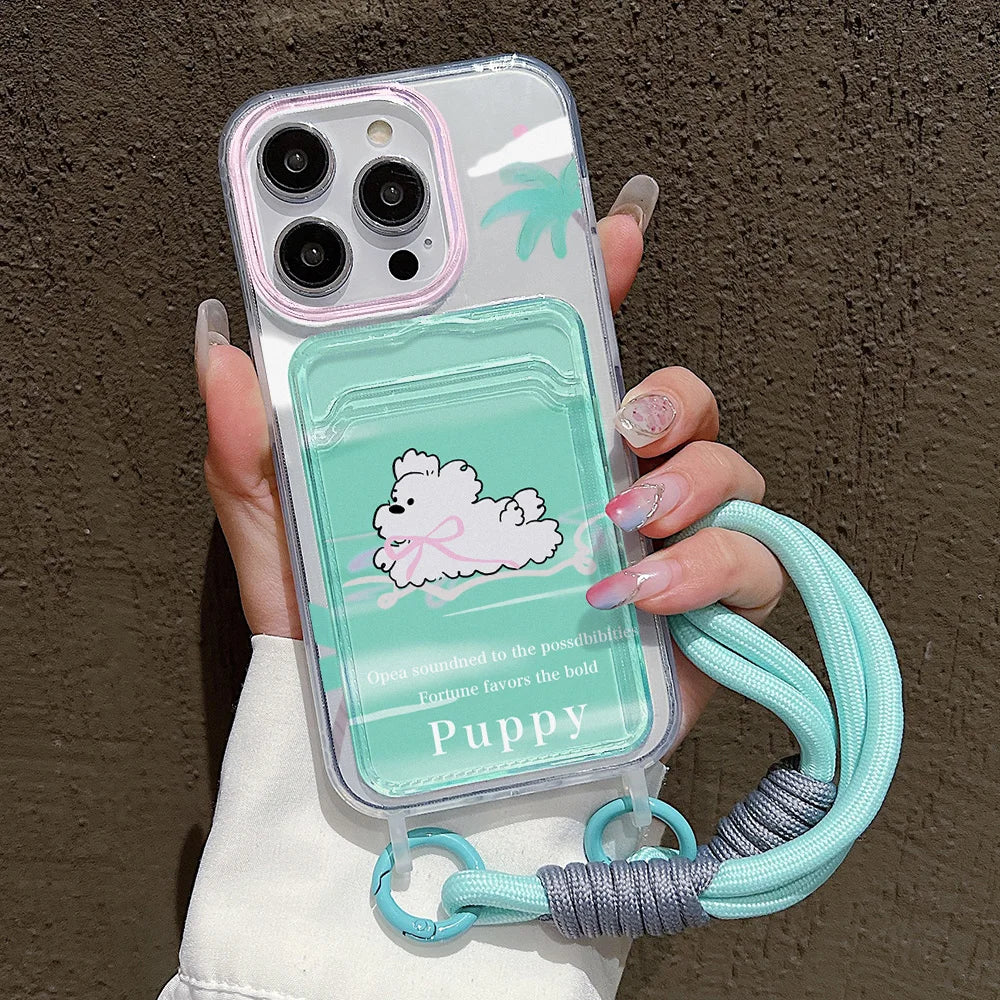 Wrist Chain Soft Card Bag Cover Cute Cartoon Phone Case