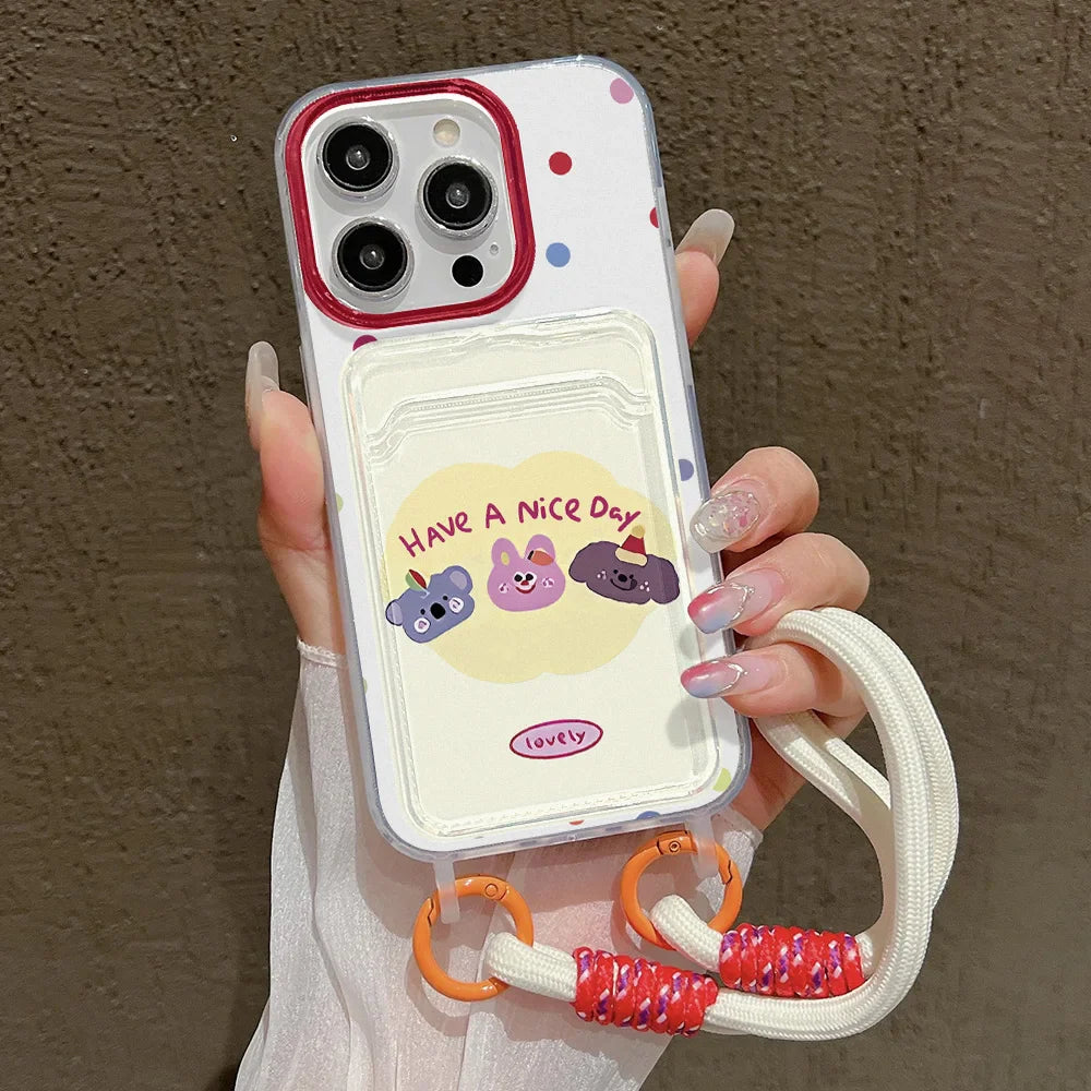 Wrist Chain Soft Card Bag Cover Cute Cartoon Phone Case