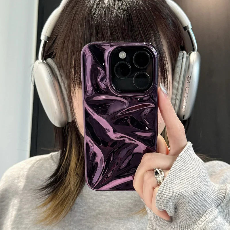 Plating Purple Meteorite Fold Texture Glossy Phone Case