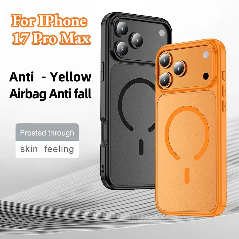 Premium Magnetic Charging Frosted Shockproof Phone Case for IPhone 17 Air 16 15 14 Plus Pro Max Skin Feeling Rugged Armor Cover