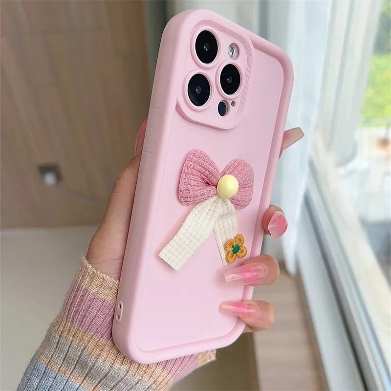 3D Fabric Pink Bowknot Flower Phone Case