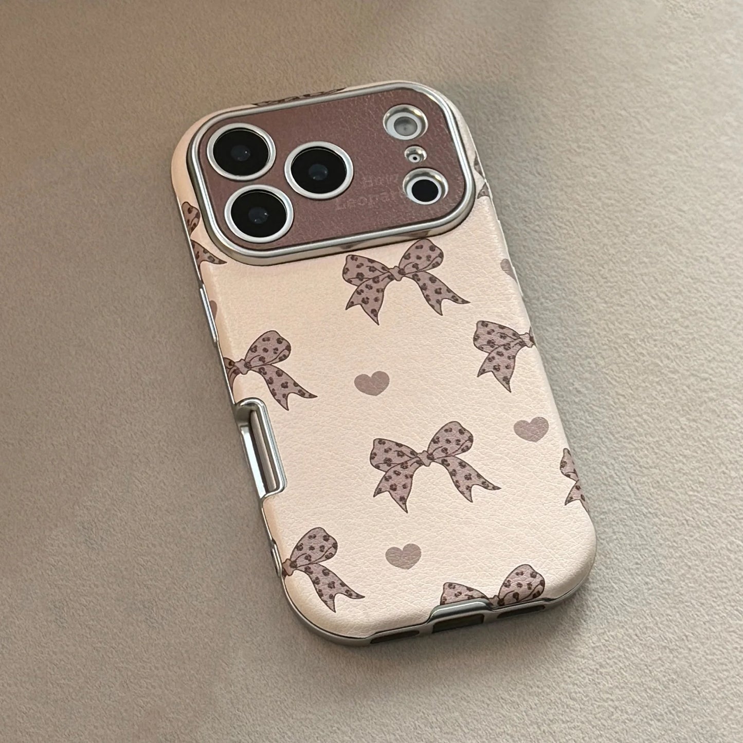 Korean Cute Leopard Print Bowknot Leather Texture Phone Case For iPhone
