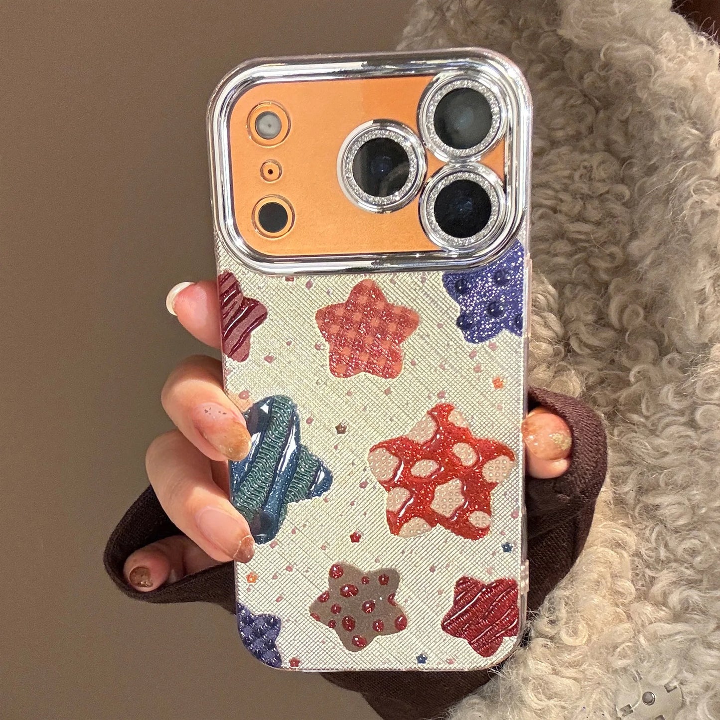 Korean Colorful Stars Glitter Plating Phone Case For iPhone