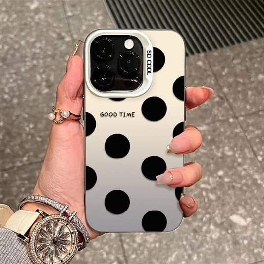 Black Polka Dot Pattern Lens Protect Plating Shockproof Cover Phone Case