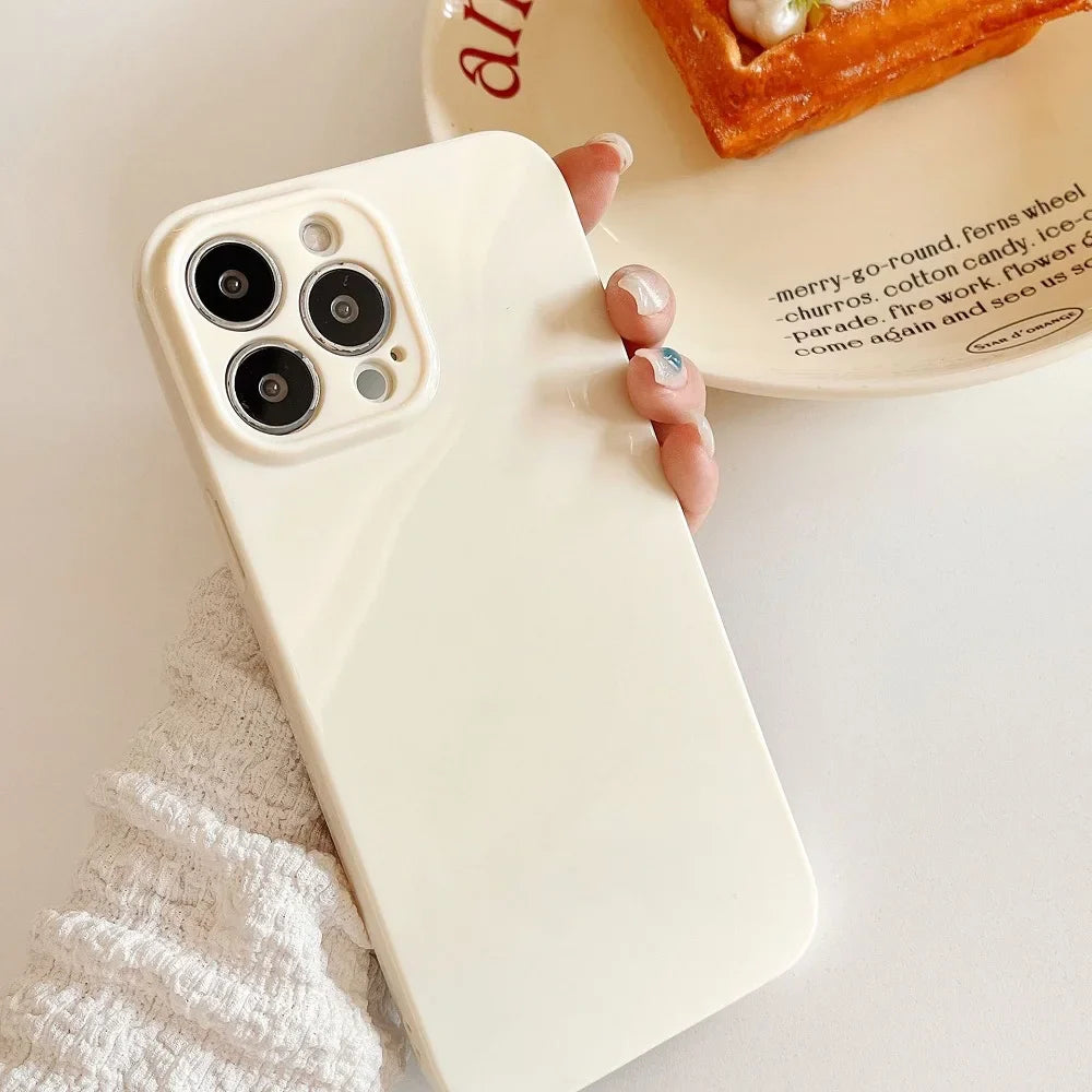 Solid Cream Color Shockproof  Phone Case