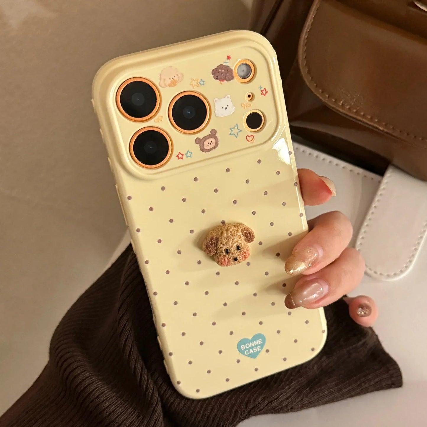Korean Polka Dots 3D Cartoon Puppy Phone Case For iPhone