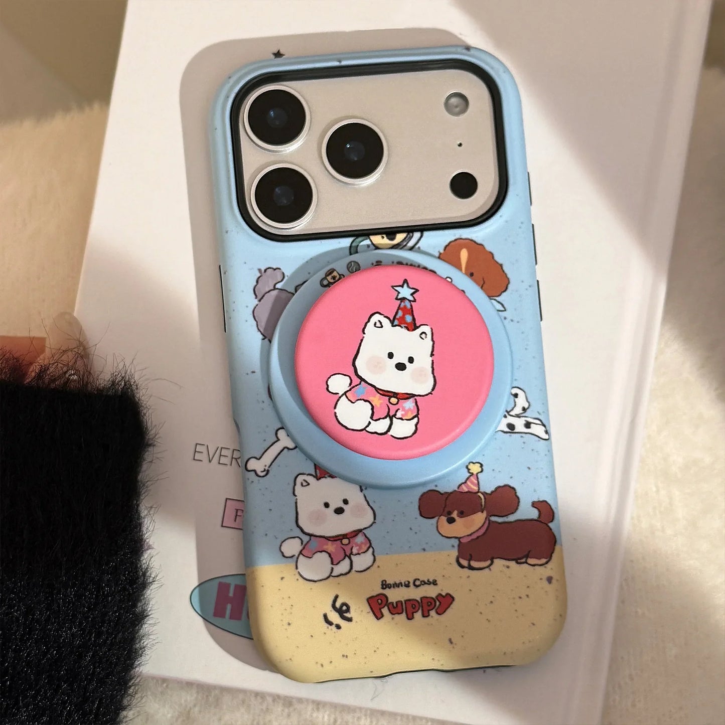 Cute Splash-ink Cartoon Puppy Magnetic Holder Phone Case For iPhone