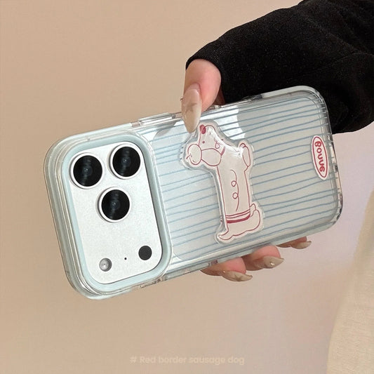 Korean Blue Striped 3D Cute Cartoon Puppy Soft Phone Case For iPhone