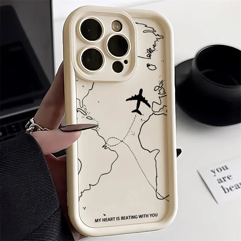 Travel-Inspired Airplane Route Soft Liquid Silicone Phone Case