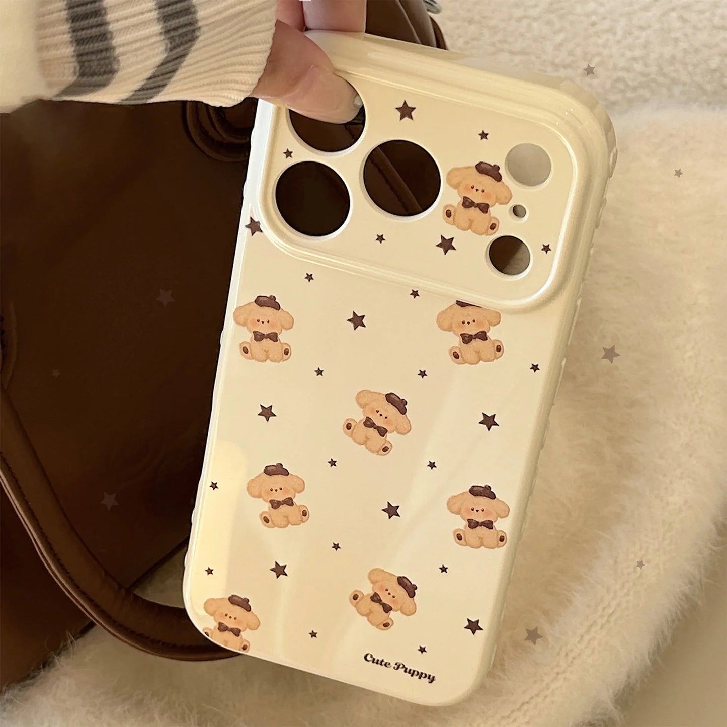 Korean Cartoon Puppy Stars Pattern Soft Phone Case For iPhone
