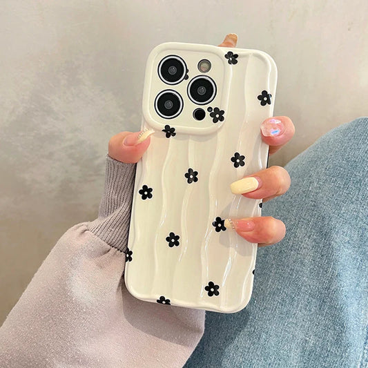 Black Flowers 3D Wave Pattern Phone Case