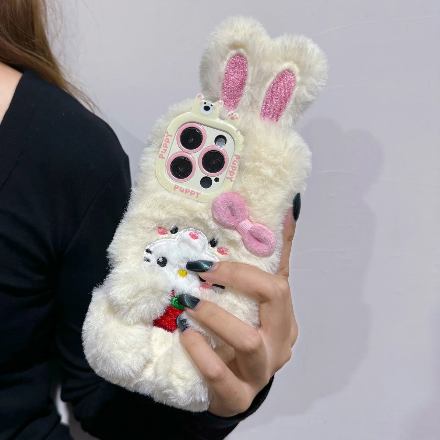 Cartoon Cute 3D Bow Plush Bunny Kawaii Phone Case
