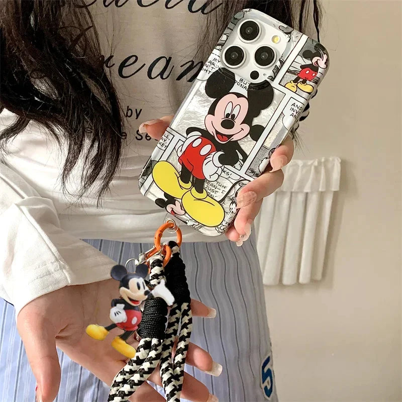 Cartoon Lovely Mickey Mouse Pendant Lanyard Strap Phone Case