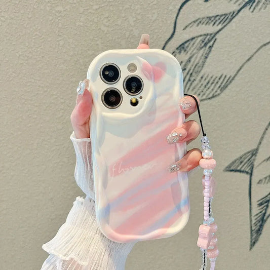 Wave With Wrist Strap Lanyard Rainbow Butterfly Phone Case