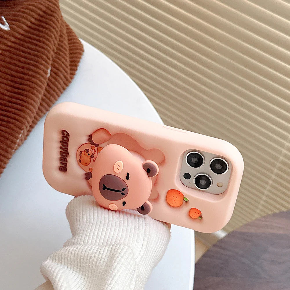Cartoon Copybara Case Soft Silicone Cover With Stand Holder Phone Case