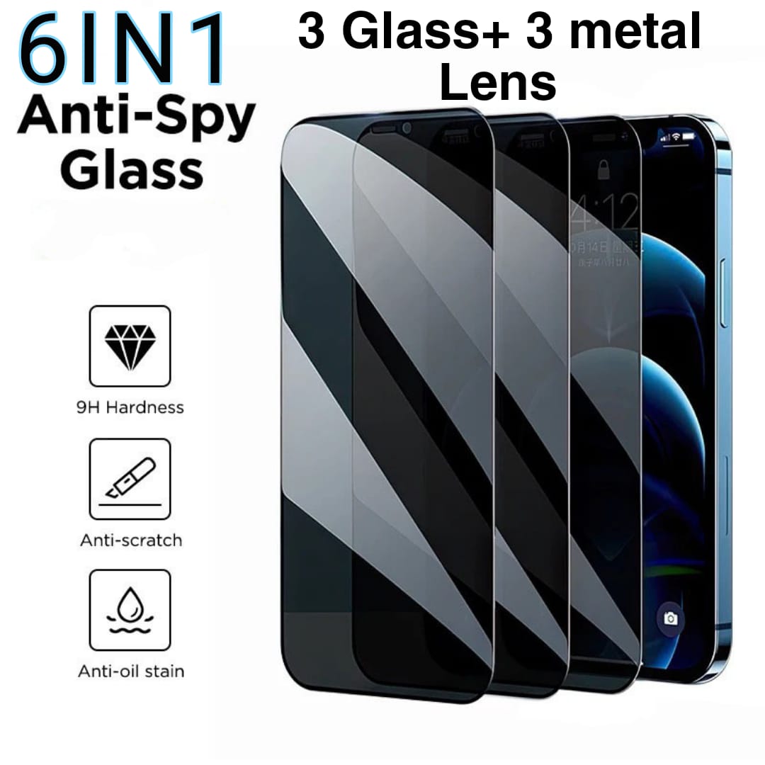 6in1 3Pcs Privacy Anti-blue Ray Screen Protector  +3 Metal Camera Lens For iPhone 17 16 15 14 13