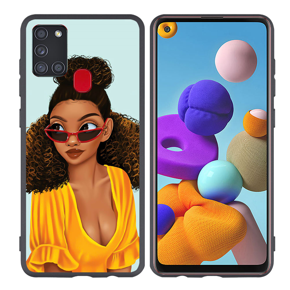 Cartoon Paint Black Girls Soft Cell Phone Case for Samsung Galaxy A21S image 9