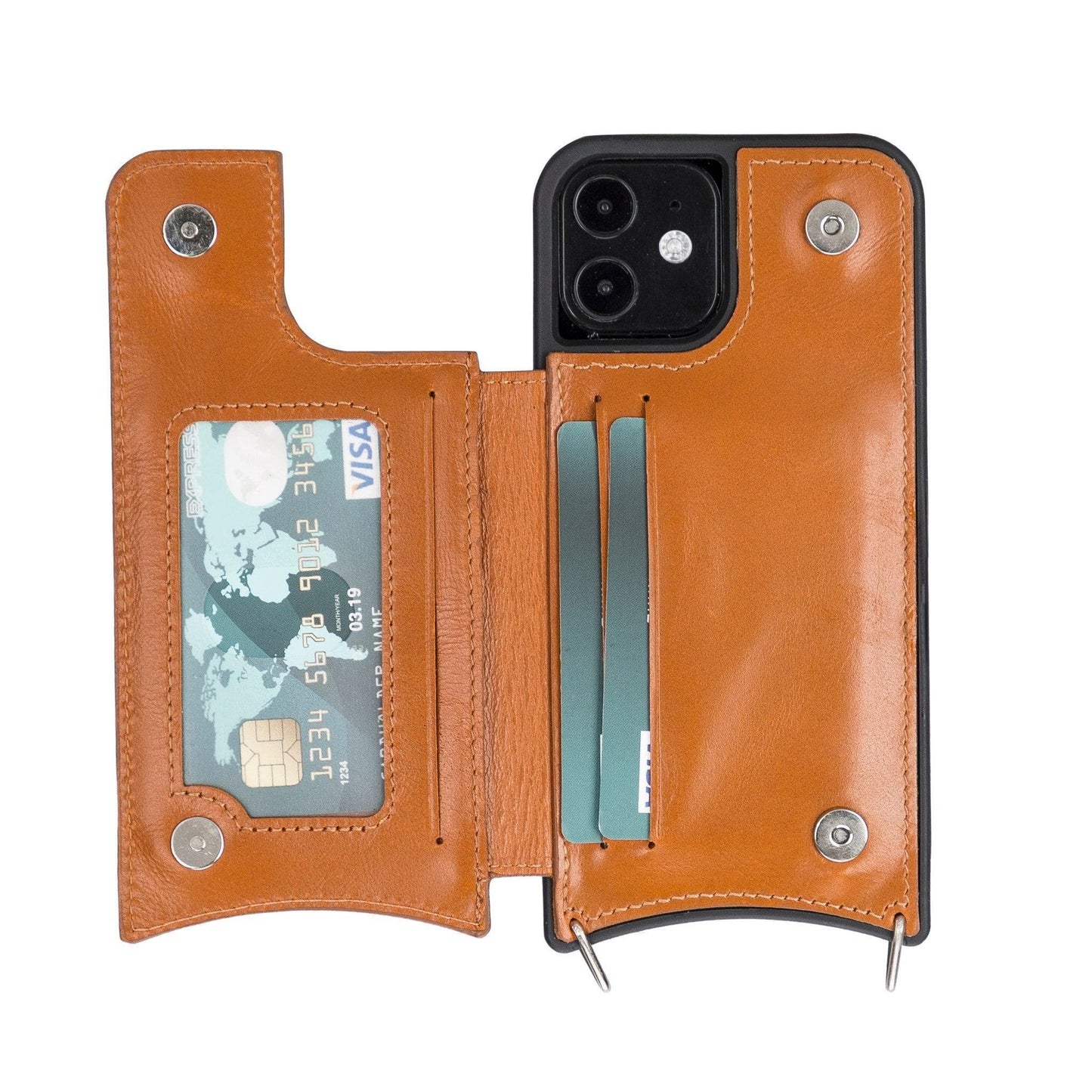 Saff iPhone 12 Mini Leather Case with Shoulder Strap