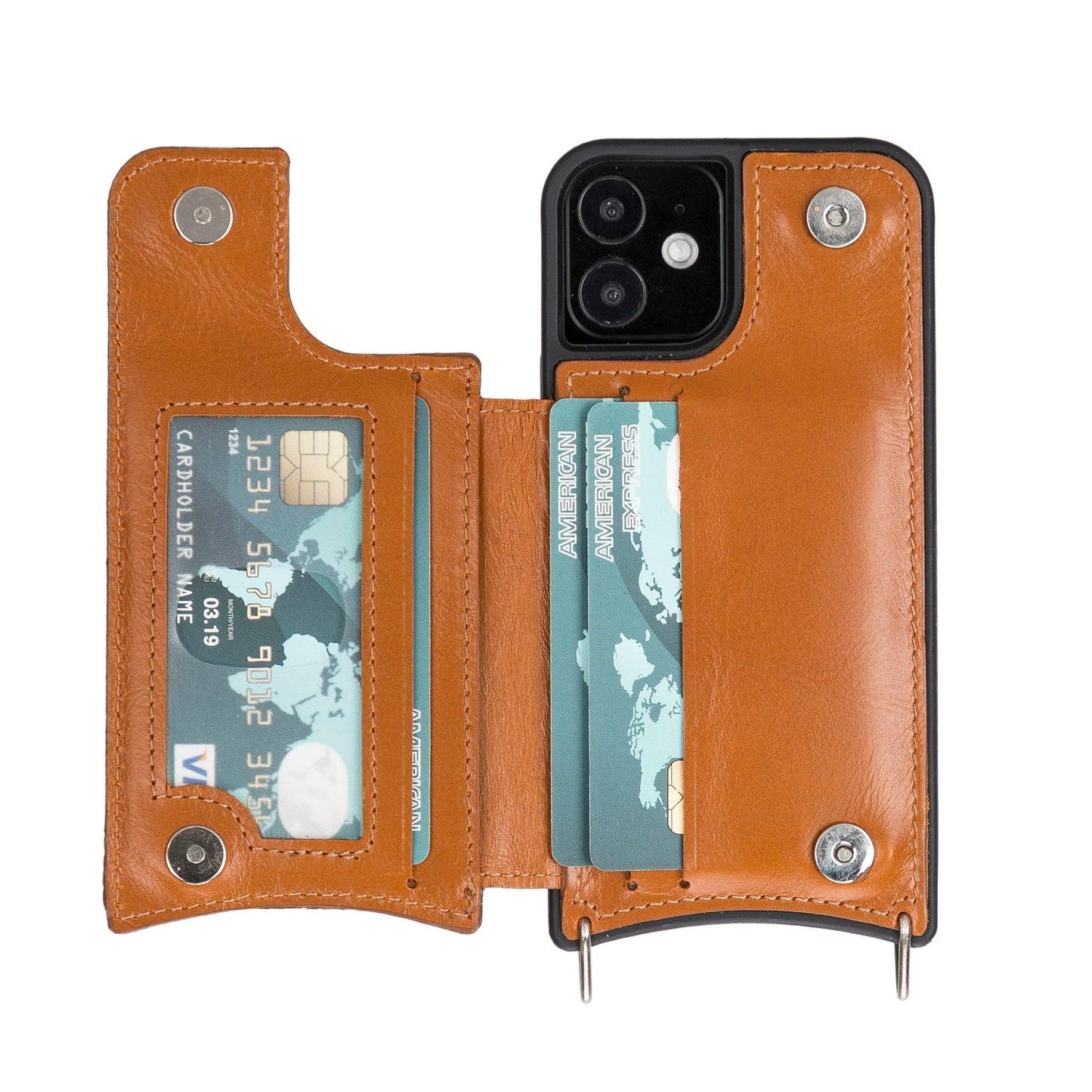 Saff iPhone 12 Mini Leather Case with Shoulder Strap