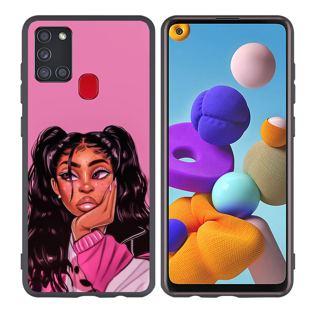 Cartoon Paint Black Girls Soft Cell Phone Case for Samsung Galaxy A21S image 15