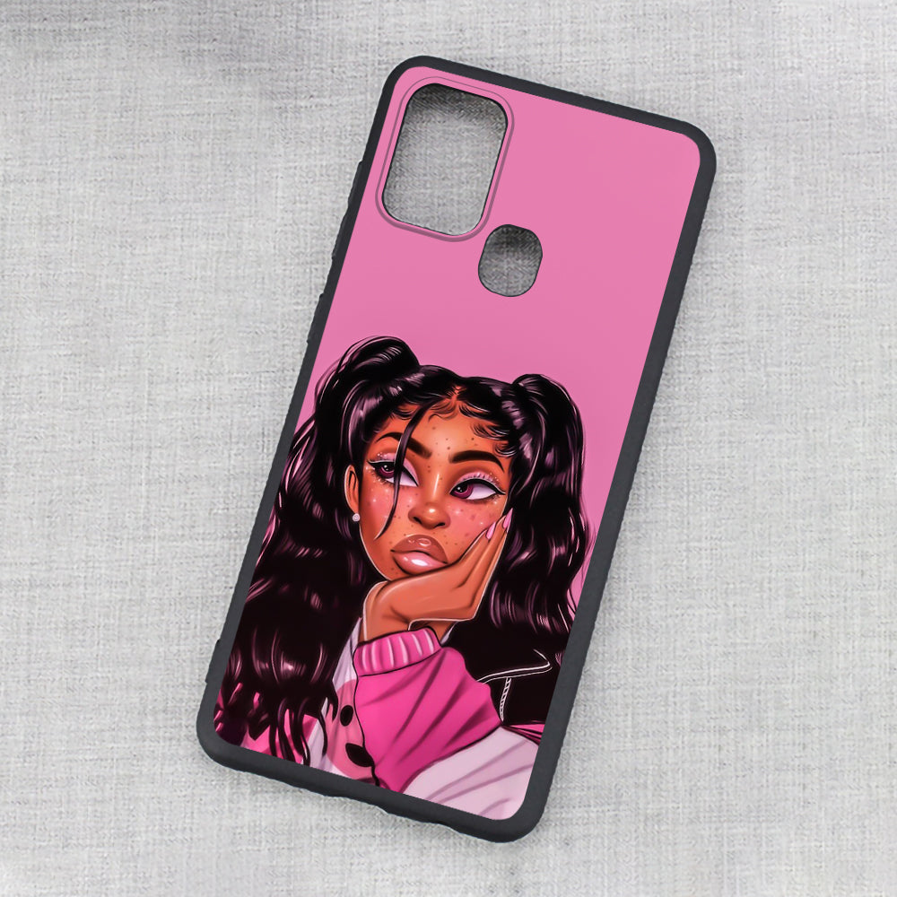 Cartoon Paint Black Girls Soft Cell Phone Case for Samsung Galaxy A21S image 4