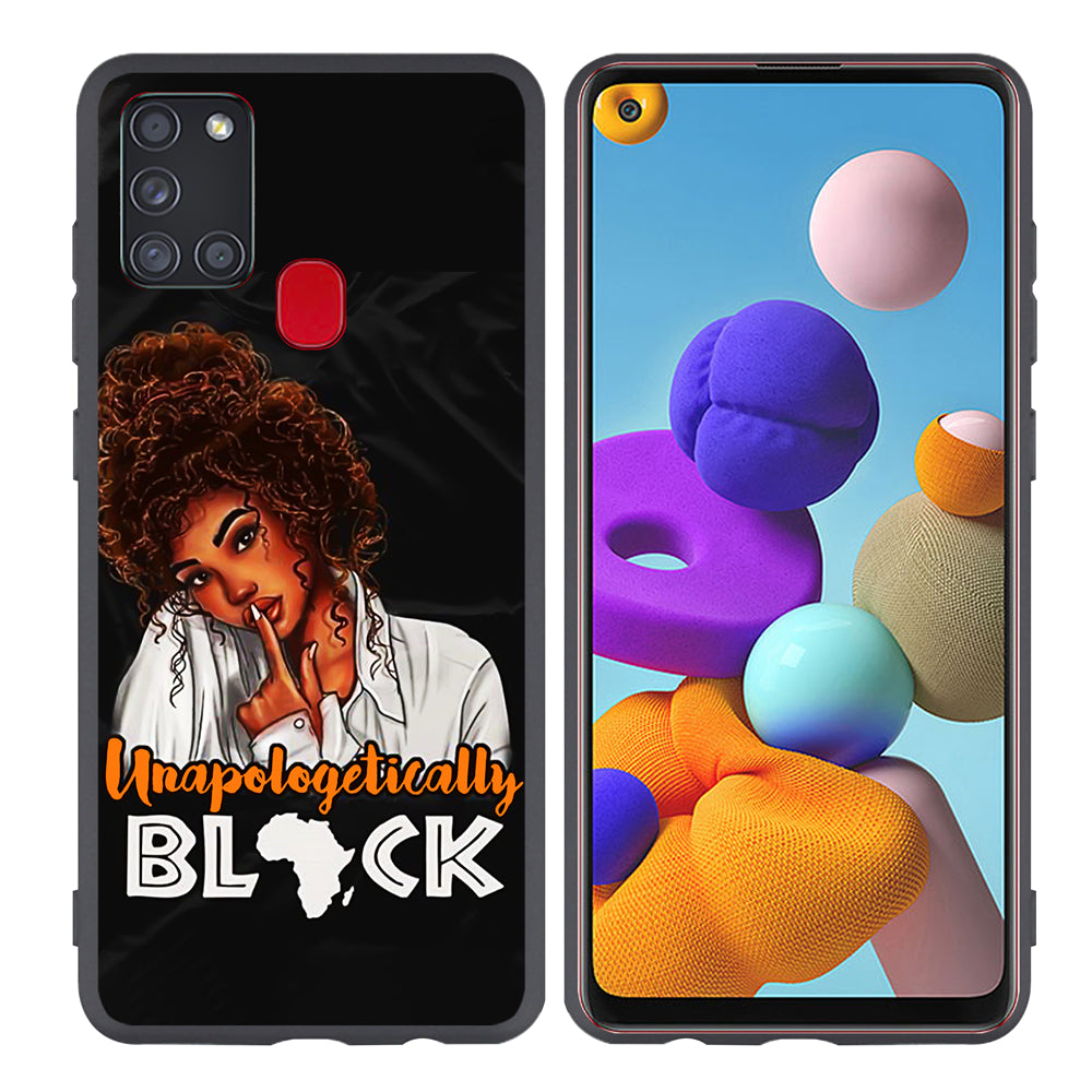 Cartoon Paint Black Girls Soft Cell Phone Case for Samsung Galaxy A21S image 12