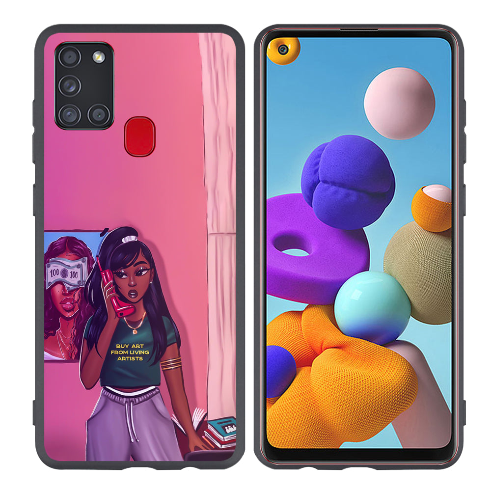 Cartoon Paint Black Girls Soft Cell Phone Case for Samsung Galaxy A21S image 5