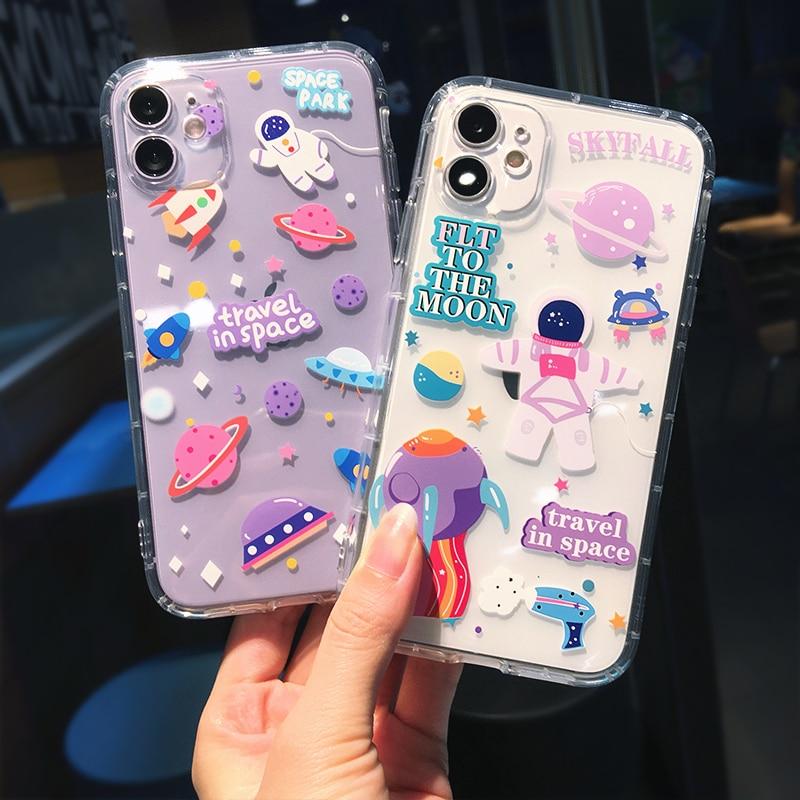 Cartoon Astronaut Planet Transparent iPhone Case