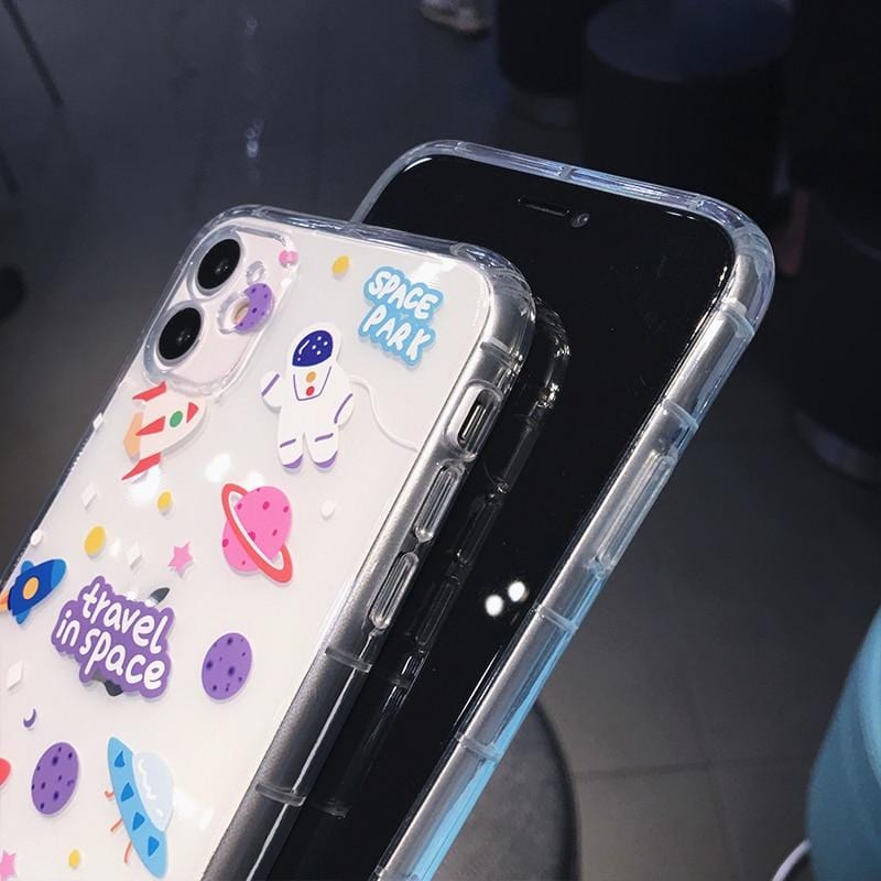 Cartoon Astronaut Planet Transparent iPhone Case